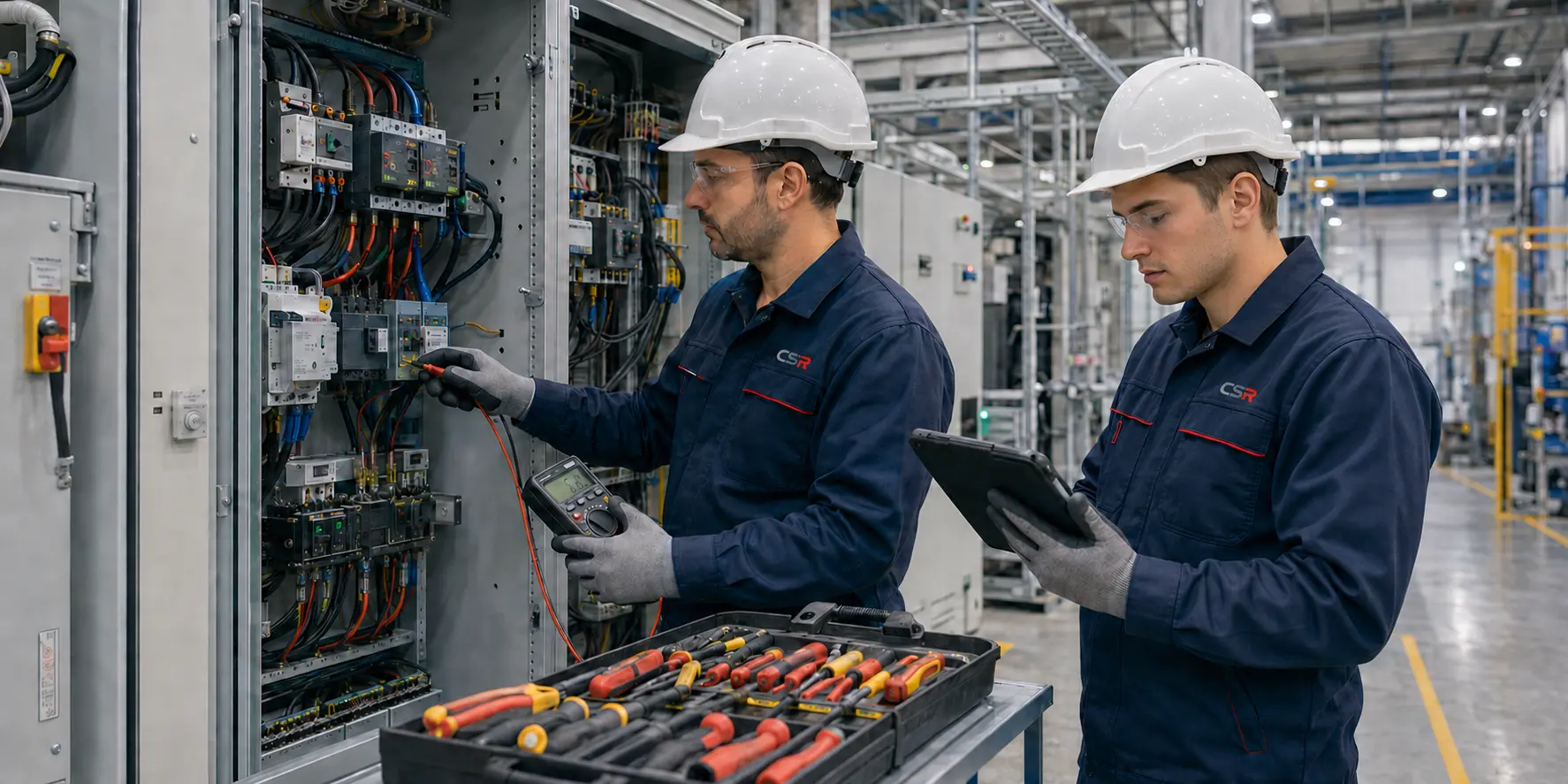 Elektrik Bakım, Onarım ve Arıza Hizmetleri Endüstriyel elektrik panosunda bakım, ölçüm ve arıza tespiti yapan CSR Elektrik ekibi